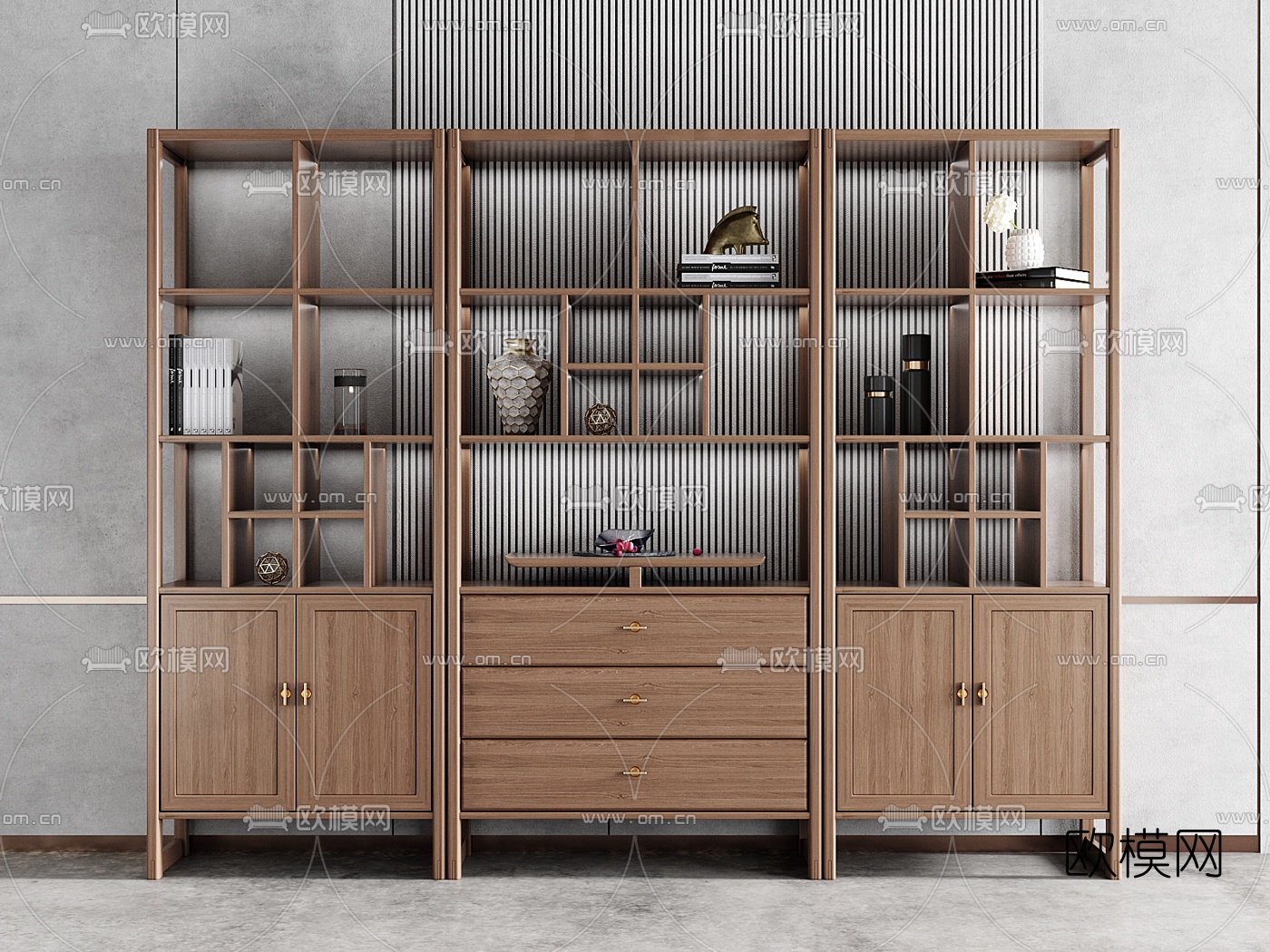 新中式实木博古架3d模型下载