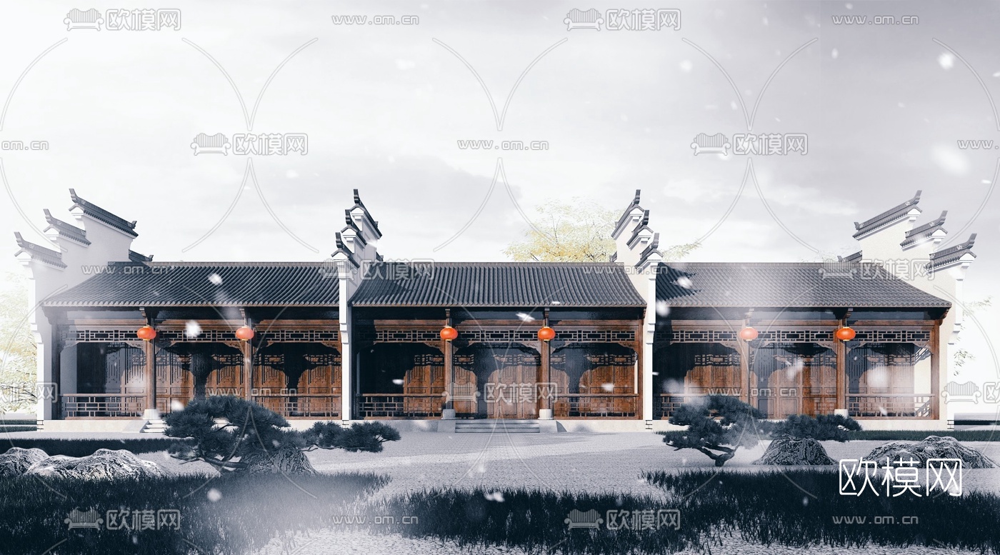 中式古建景观长廊3d模型下载