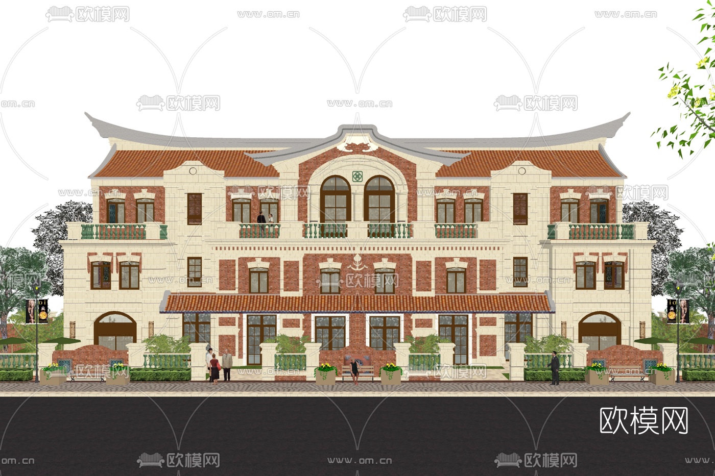 欧式连排别墅su模型下载