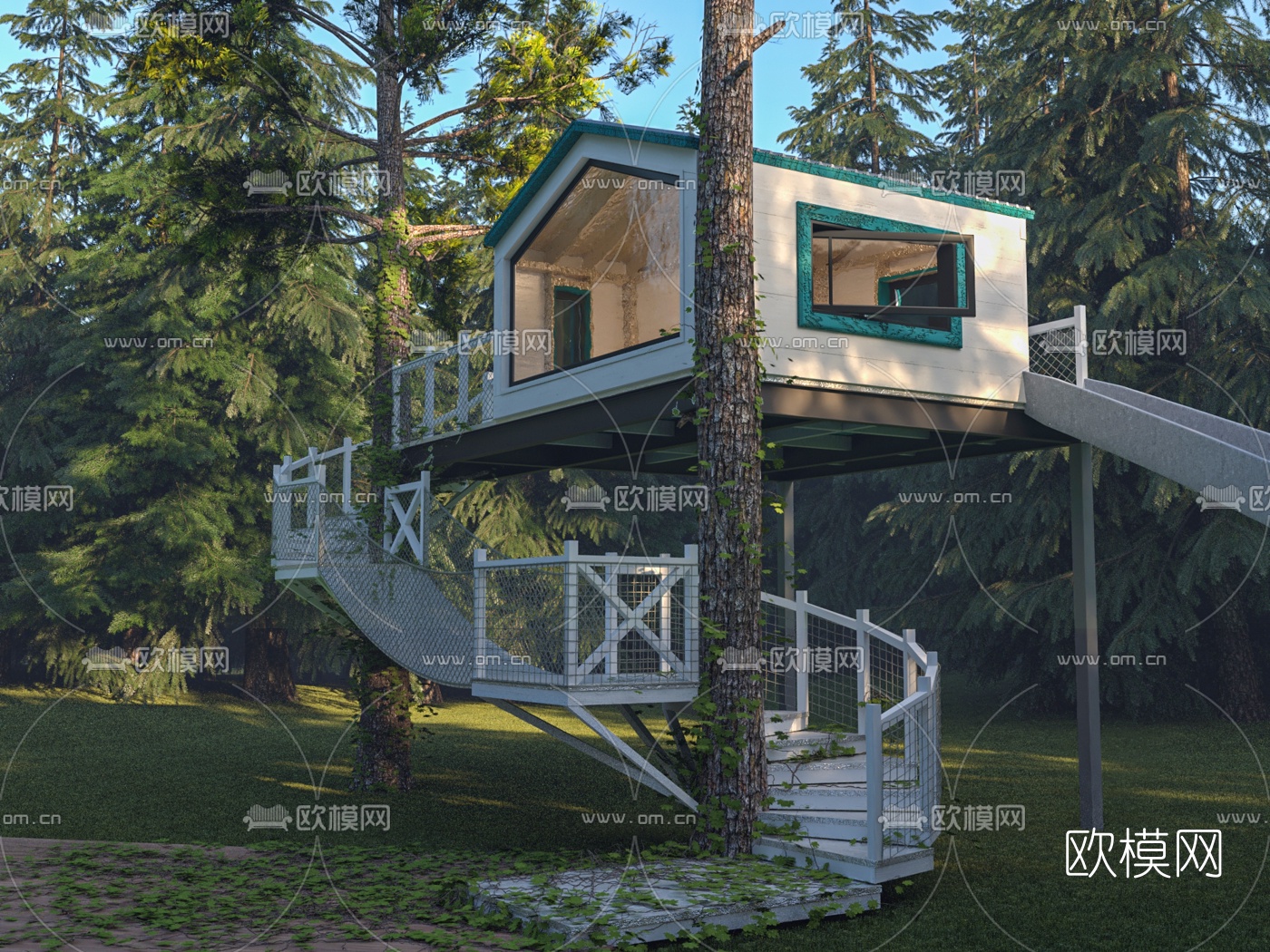 北欧森林树屋建筑外观3d模型下载