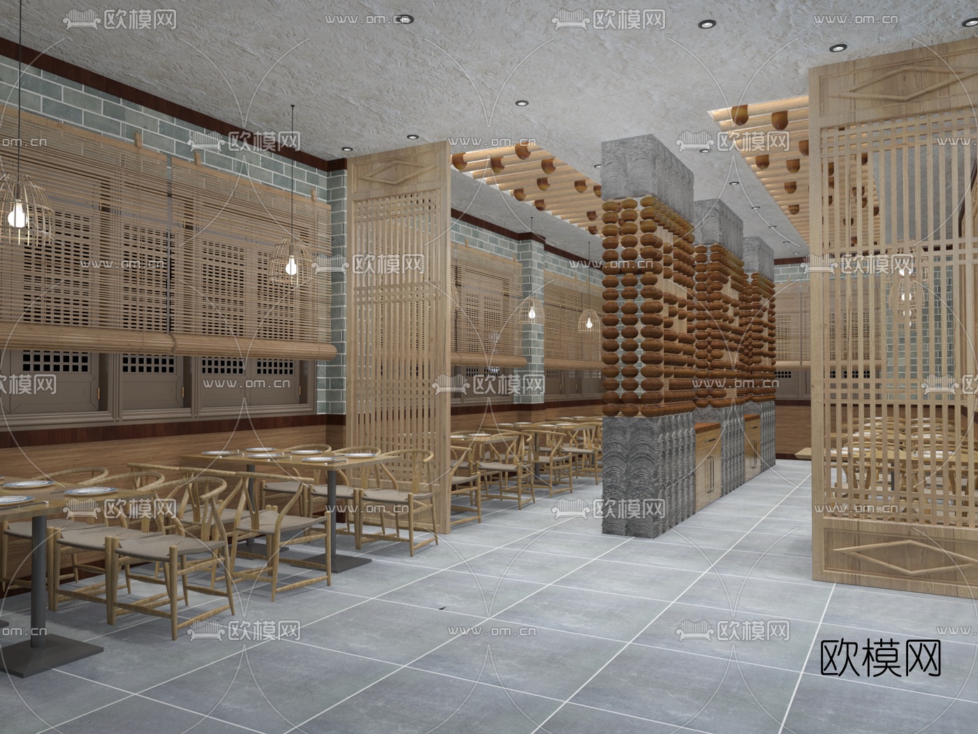 新中式中餐厅免费3d模型下载（渲染图2）