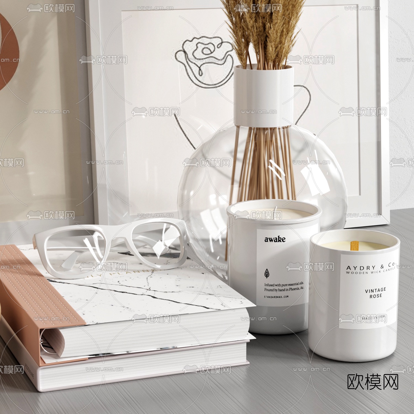 北欧花瓶书籍香薰摆件3d模型下载（渲染图3）