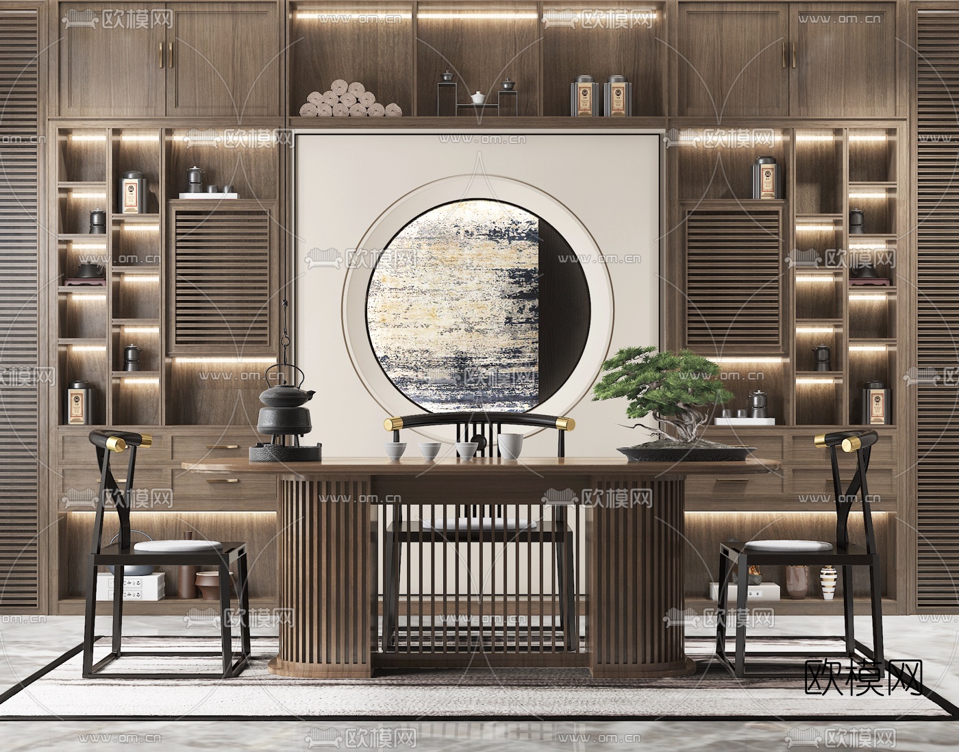 新中式实木茶桌椅3d模型下载