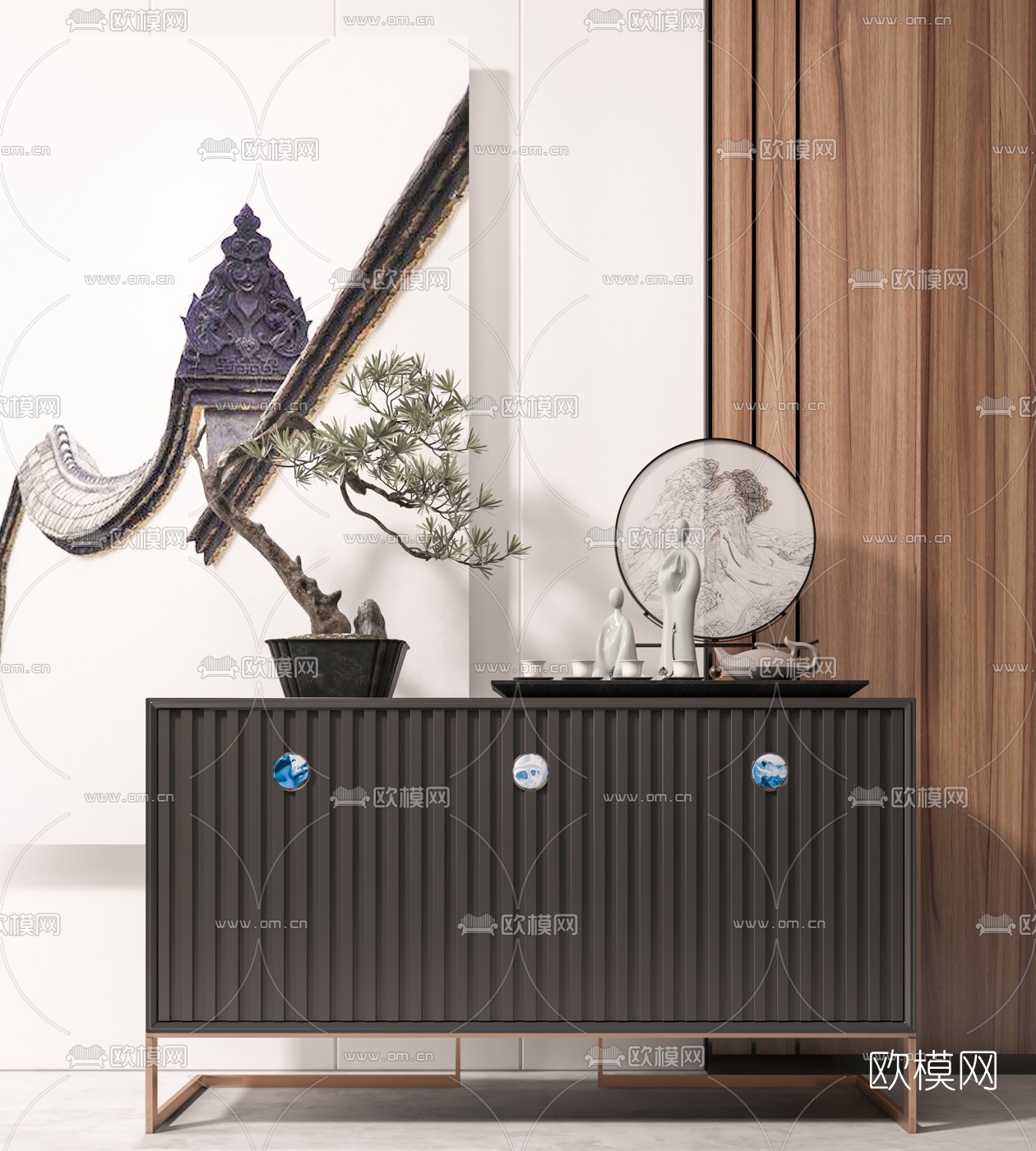 新中式禅意边柜3d模型