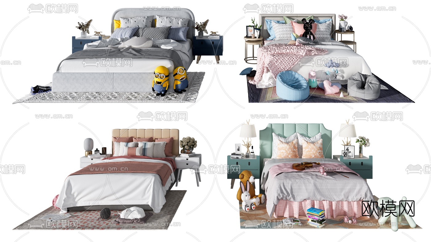 现代布艺儿童床3d模型下载