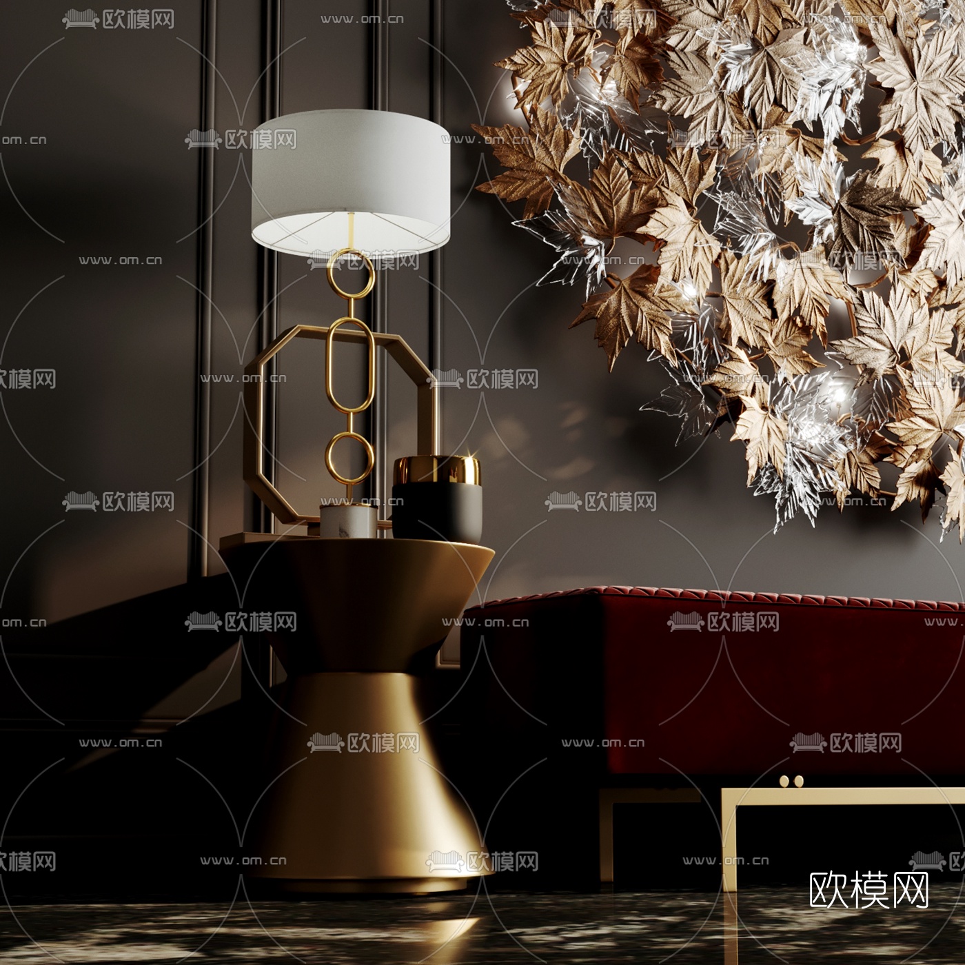 后现代轻奢布艺床尾凳3d模型