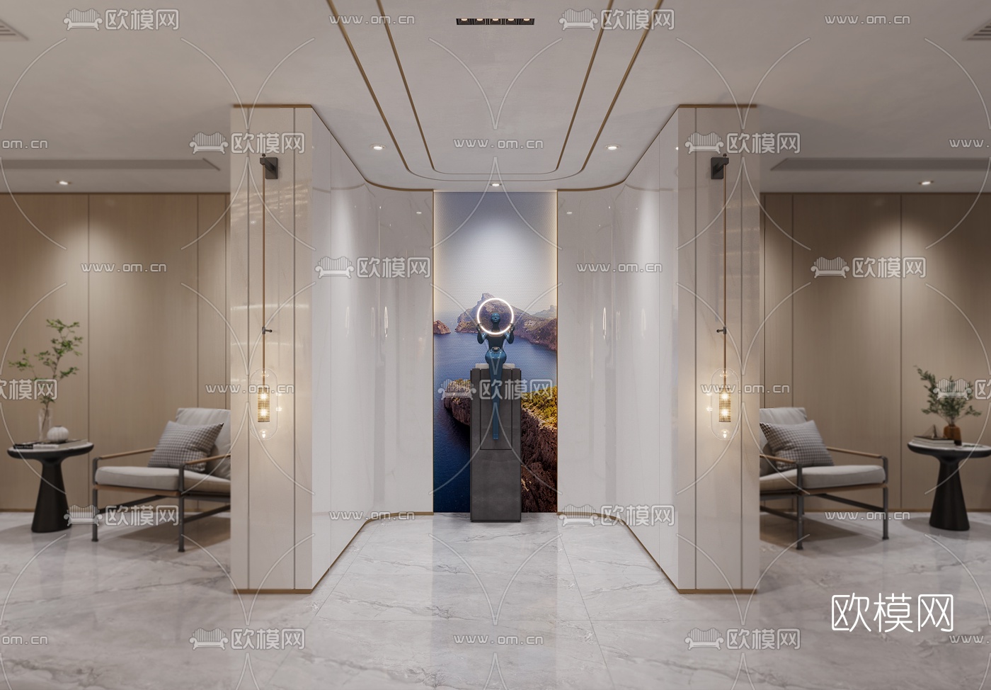 新中式别墅茶室健身房庭院3d模型