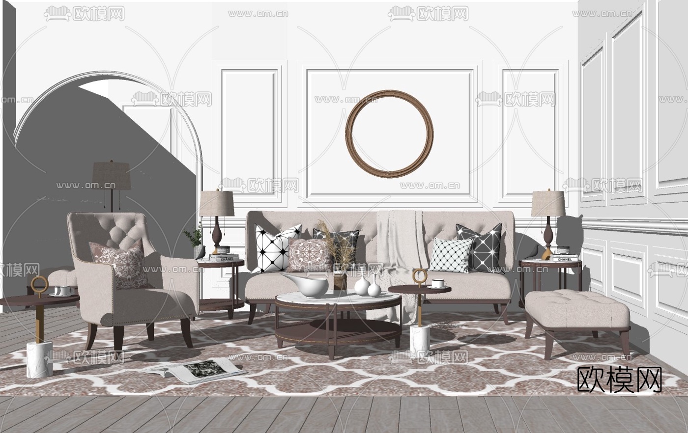 北欧布艺沙发组合su模型下载