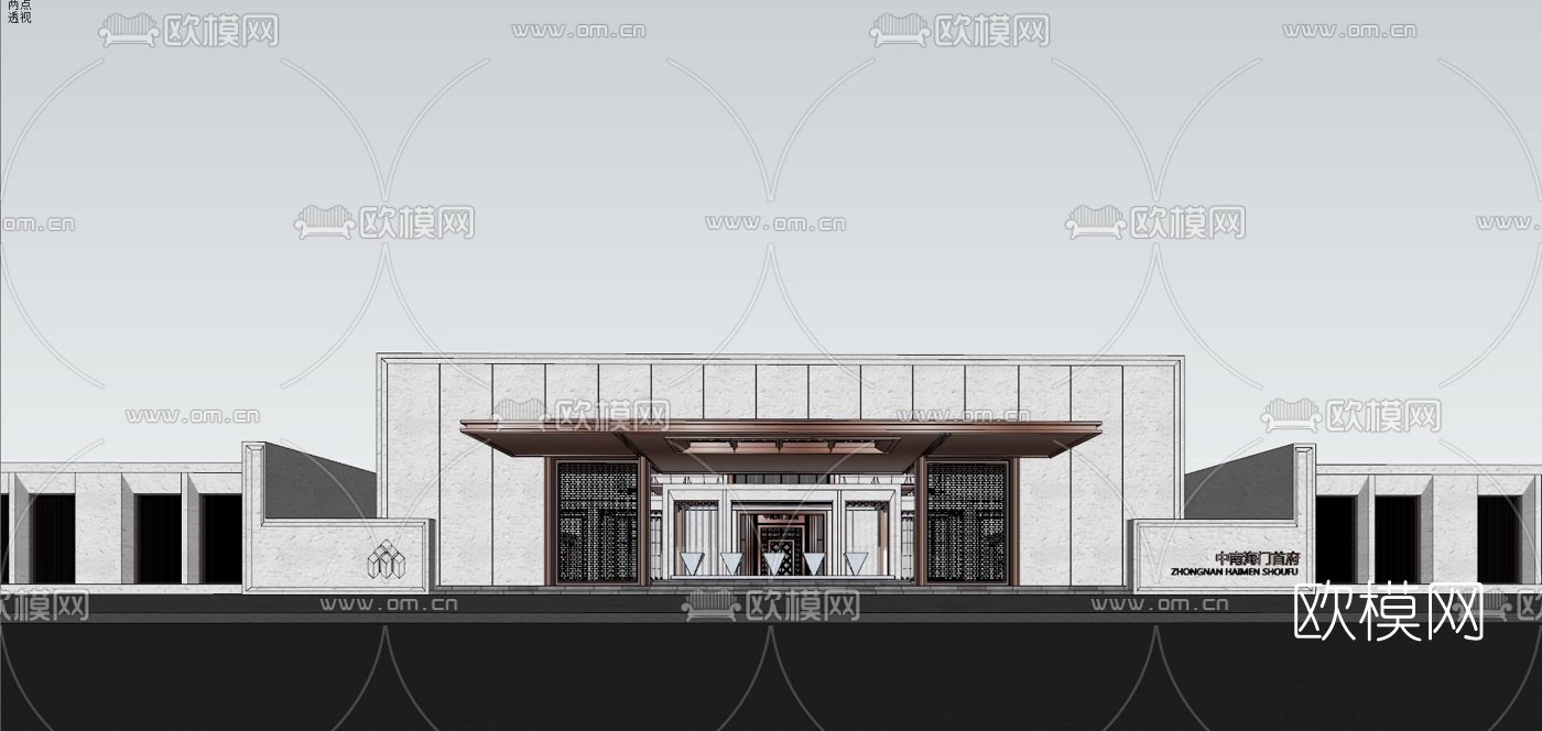 新中式售楼处外观su模型下载（渲染图3）