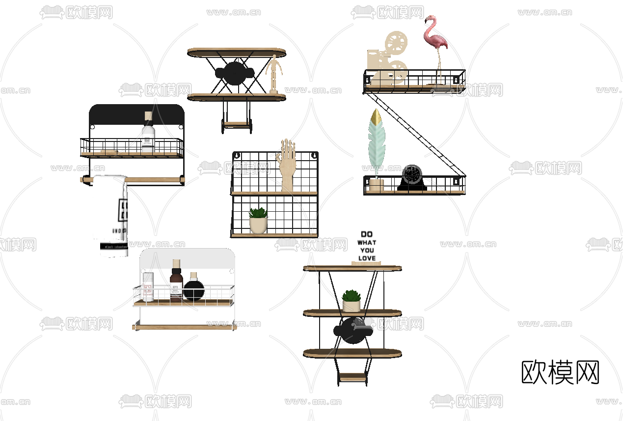 现代铁艺吊柜壁柜su模型下载