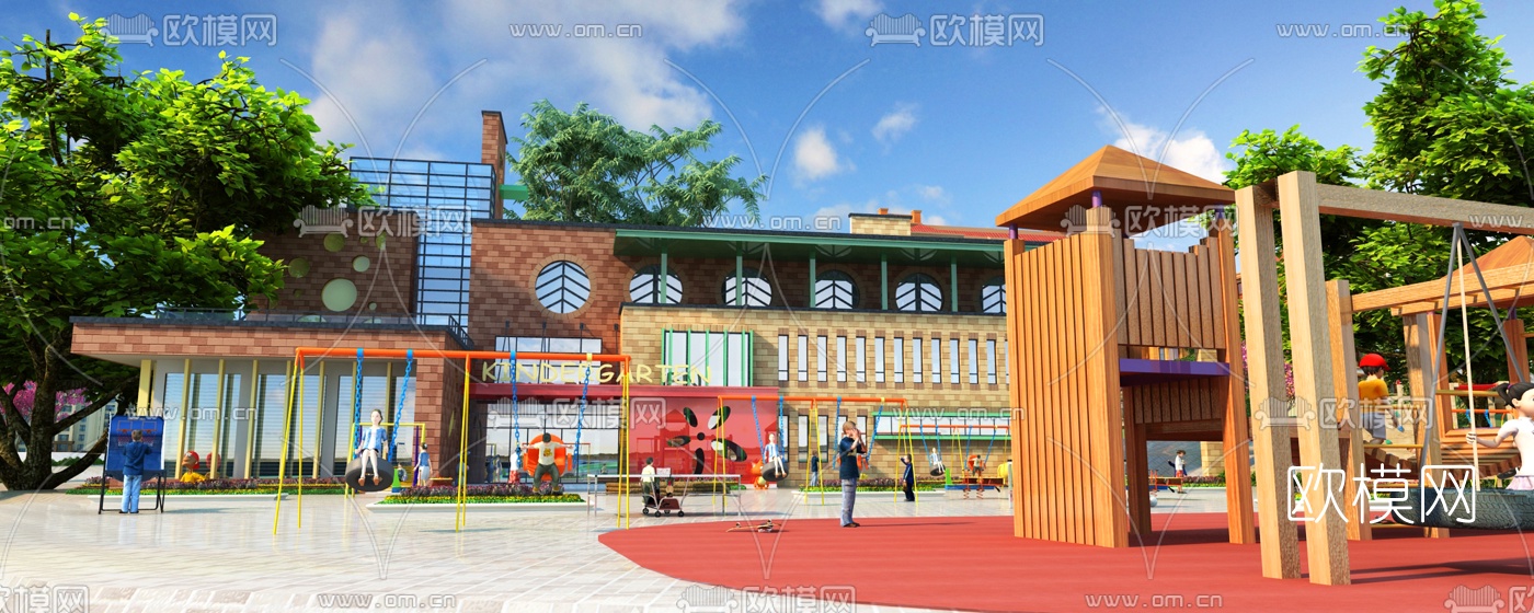 现代户外儿童游乐园3d模型