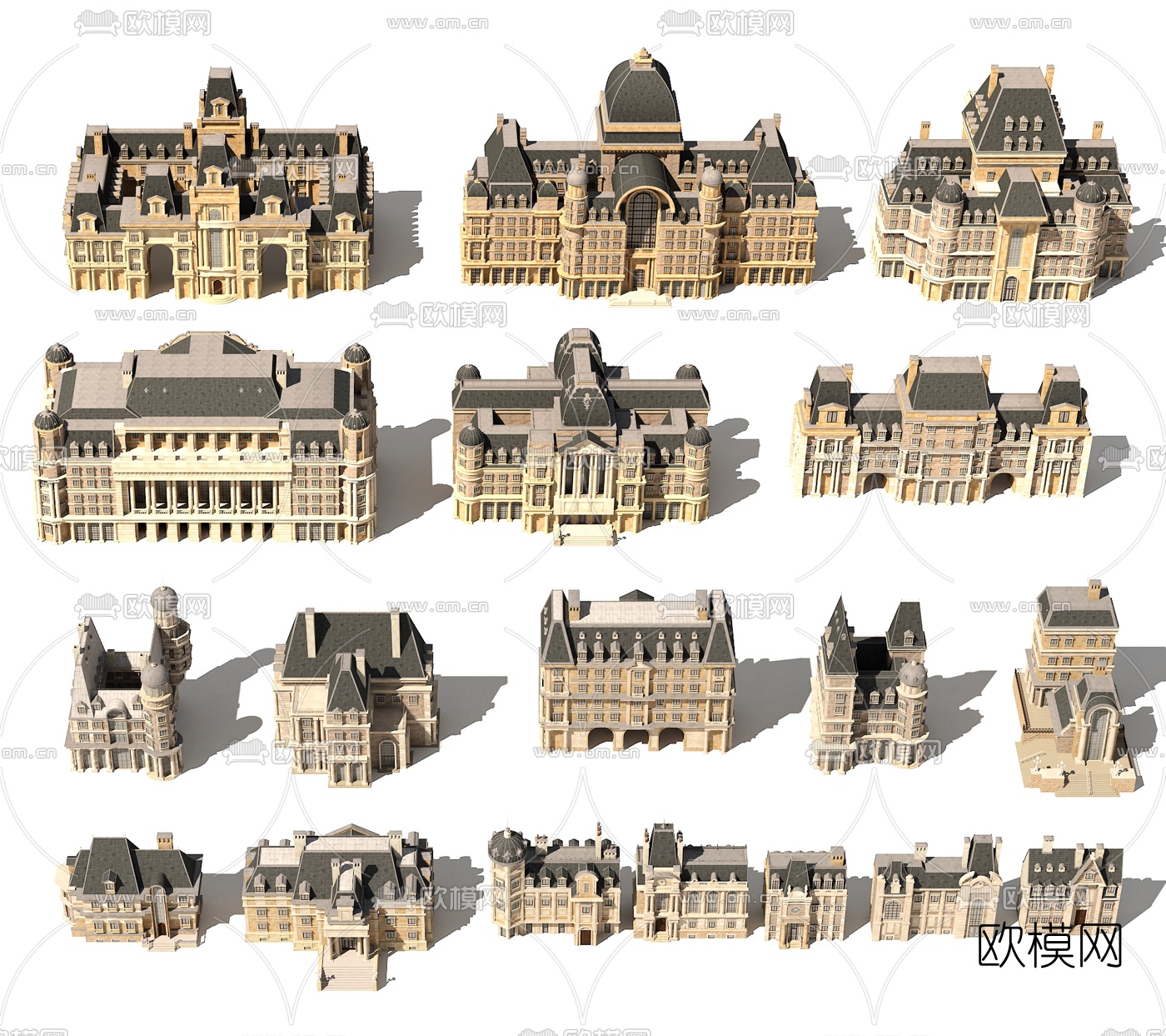 法式建筑组合3d模型下载（渲染图3）