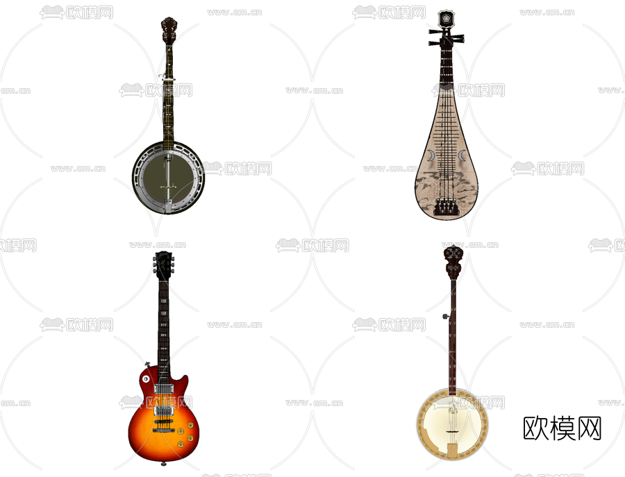 中式琵琶组合su模型下载