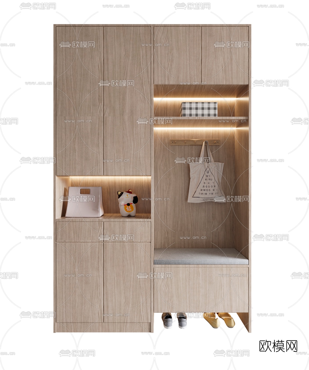 北欧原木鞋柜3d模型下载