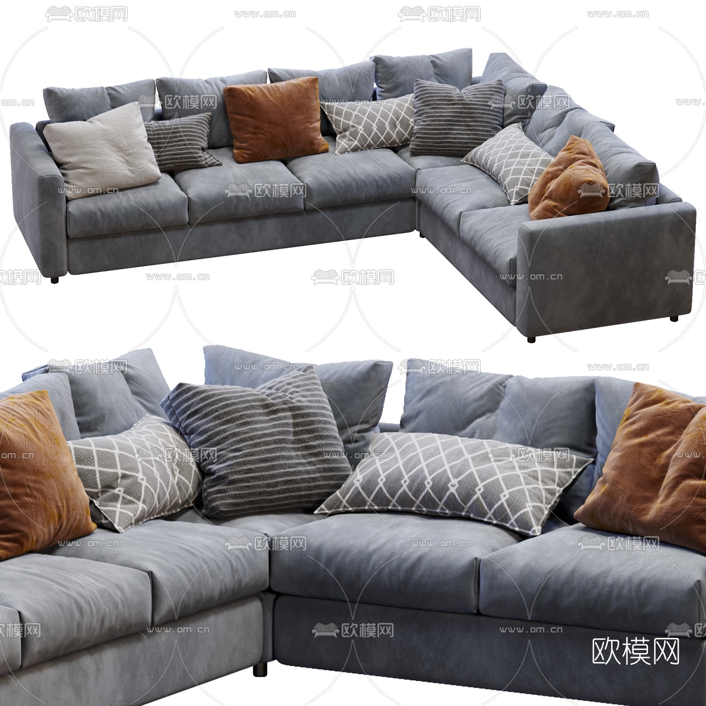 现代布艺转角多人沙发3d模型下载（渲染图2）