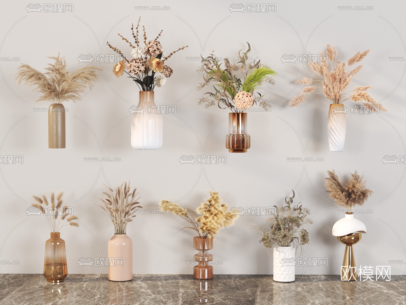 现代干花花瓶插花3d模型下载