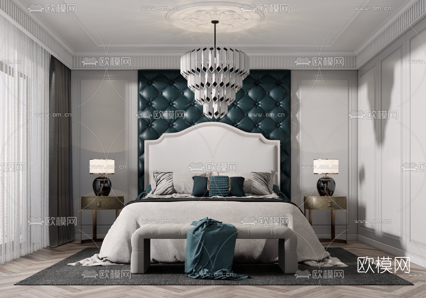 简欧卧室su模型