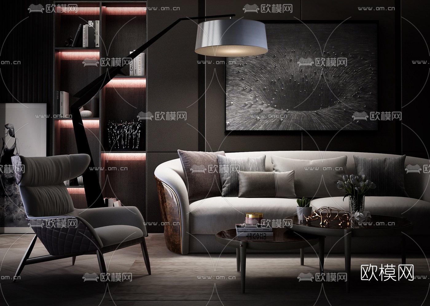 现代轻奢布艺沙发组合3d模型