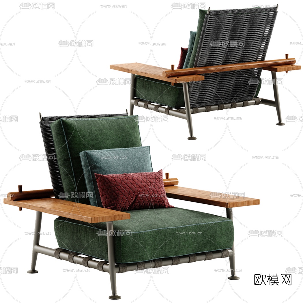 现代布艺单人沙发3d模型下载（渲染图1）