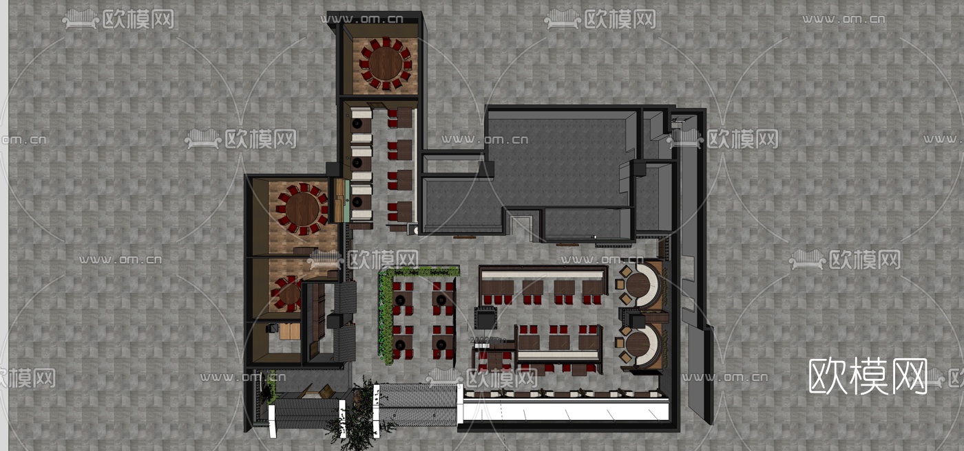 新中式中餐厅su模型