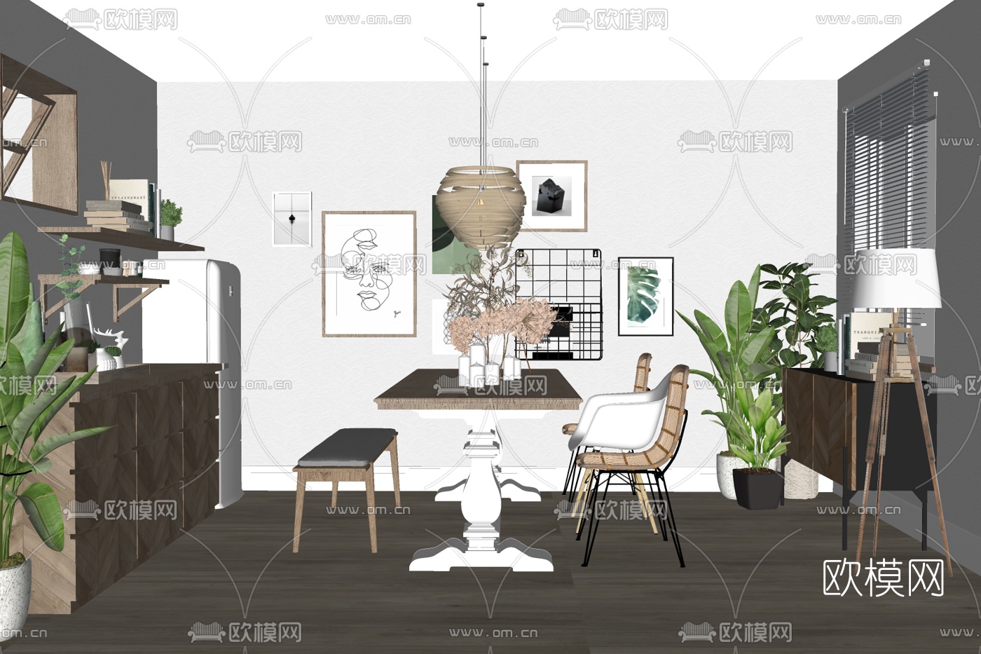北欧简约餐厅su模型下载