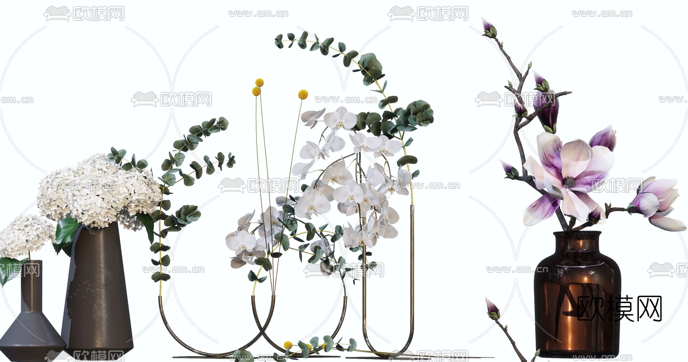 现代花瓶花卉插花3d模型