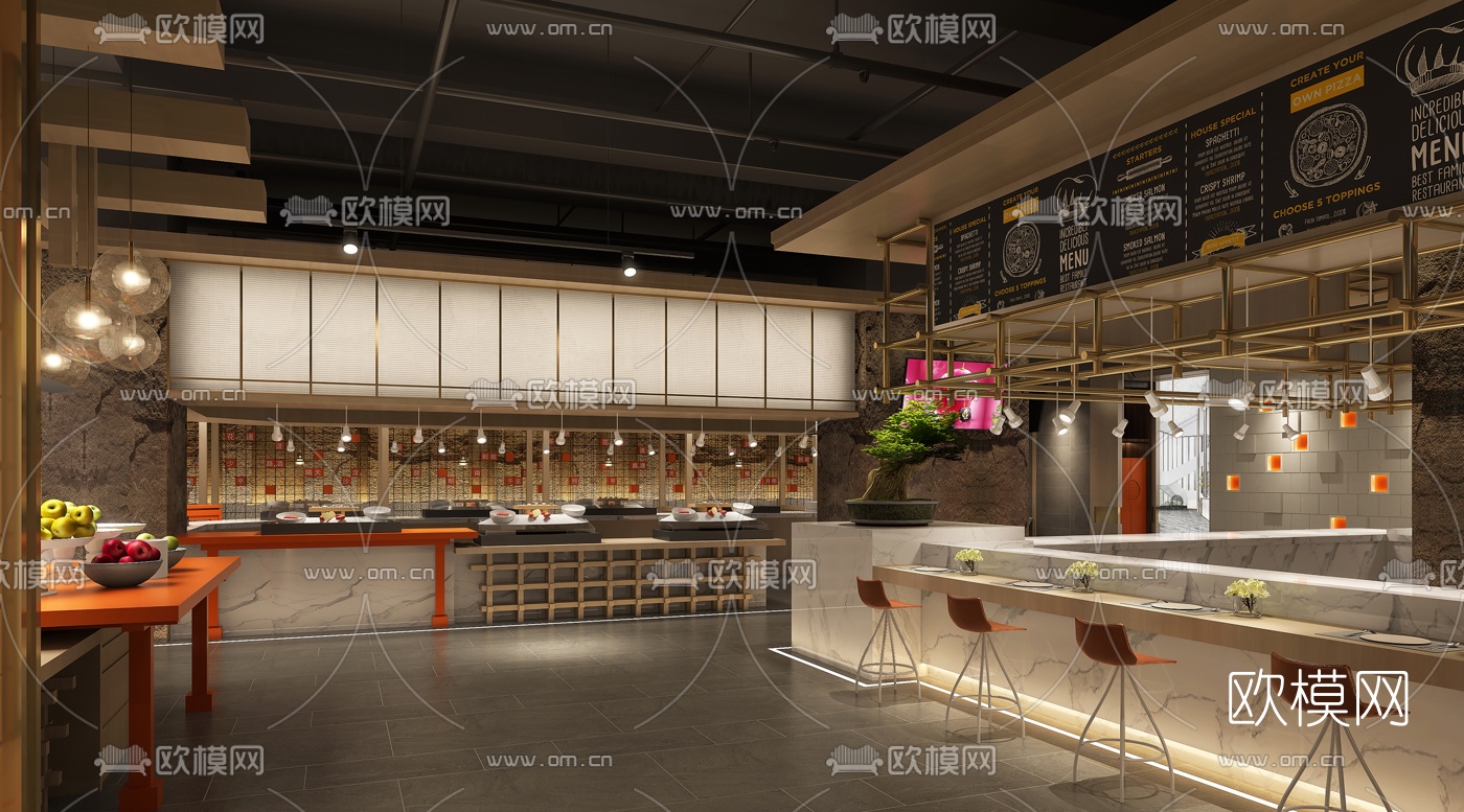 新中式自助餐厅3d模型