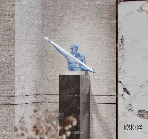 现代轻奢别墅客厅餐厅3d模型下载(渲染图6)