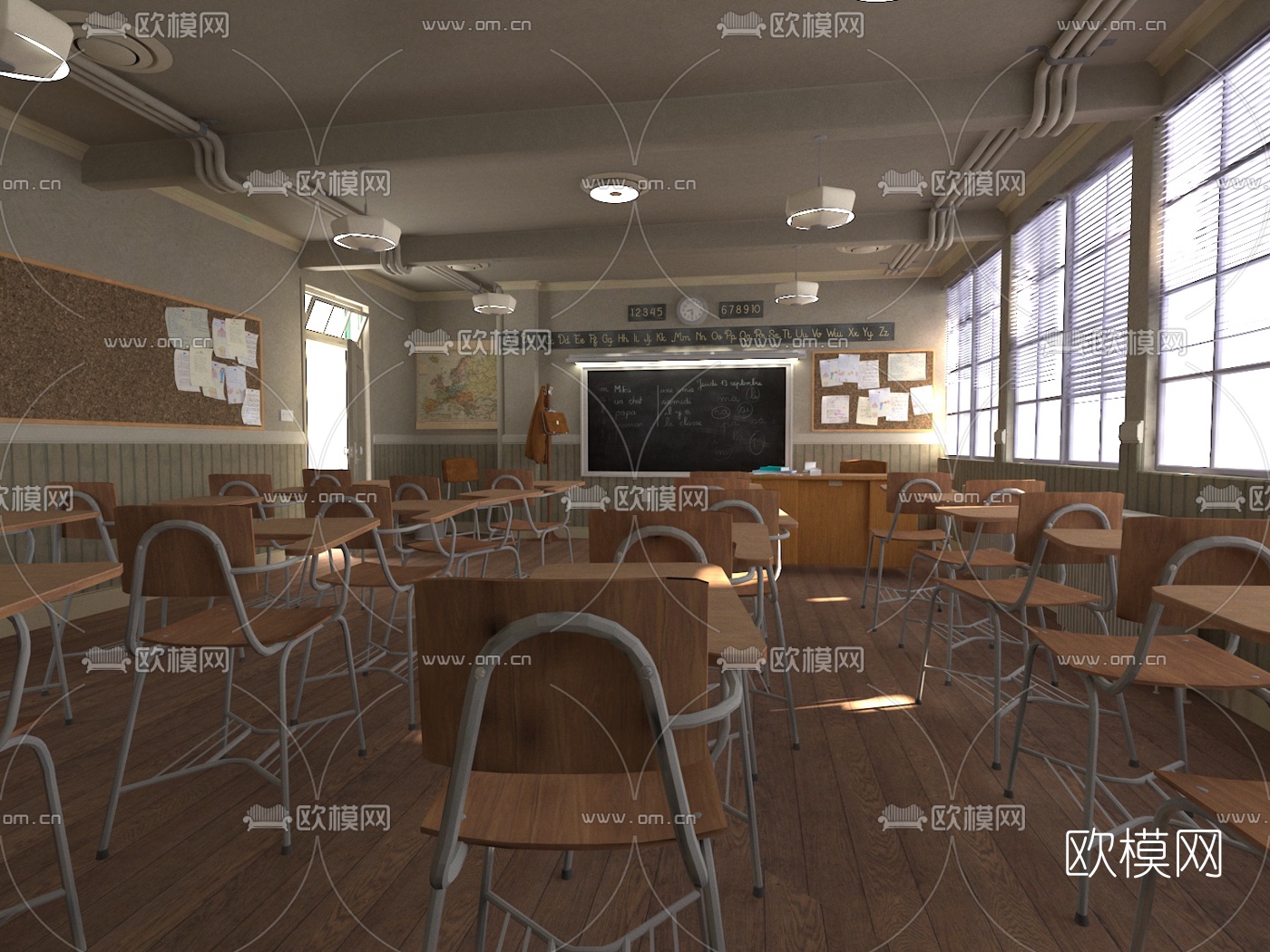 现代教室免费3d模型下载