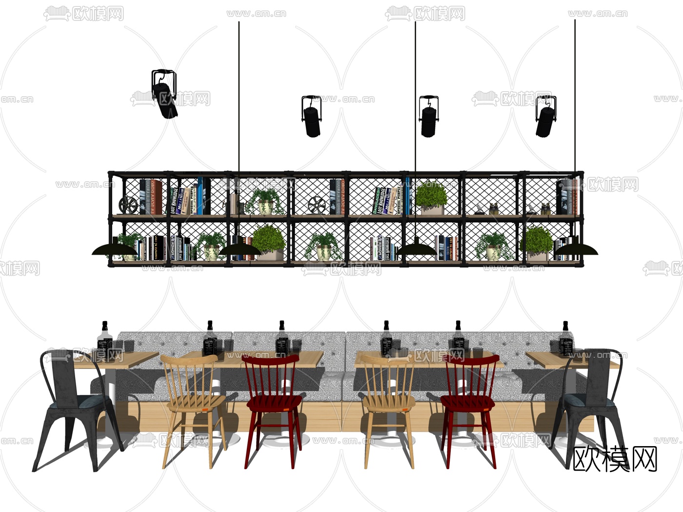 工业风餐桌椅su模型下载（渲染图1）