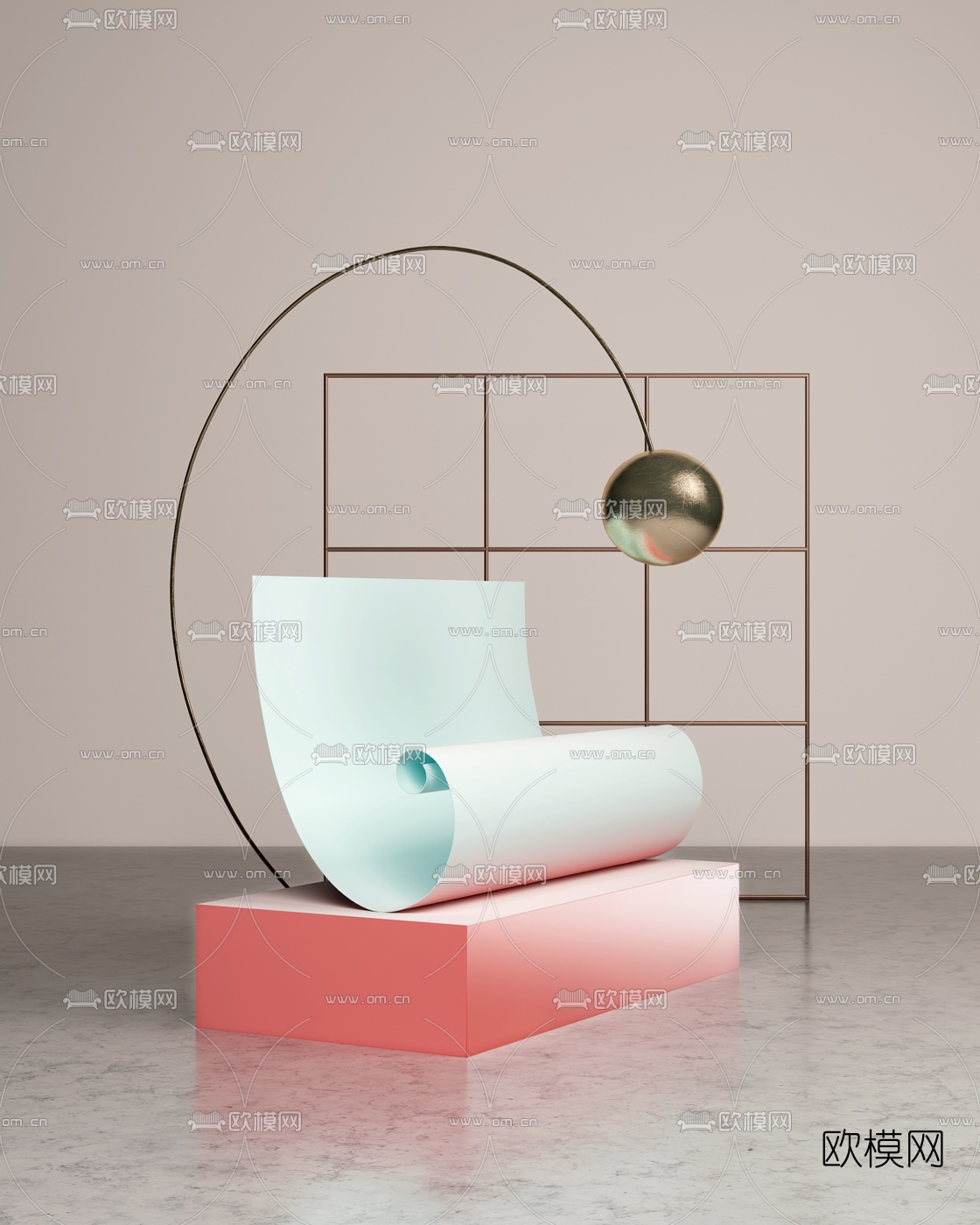 现代创意卷纸摆件免费3d模型下载（渲染图1）