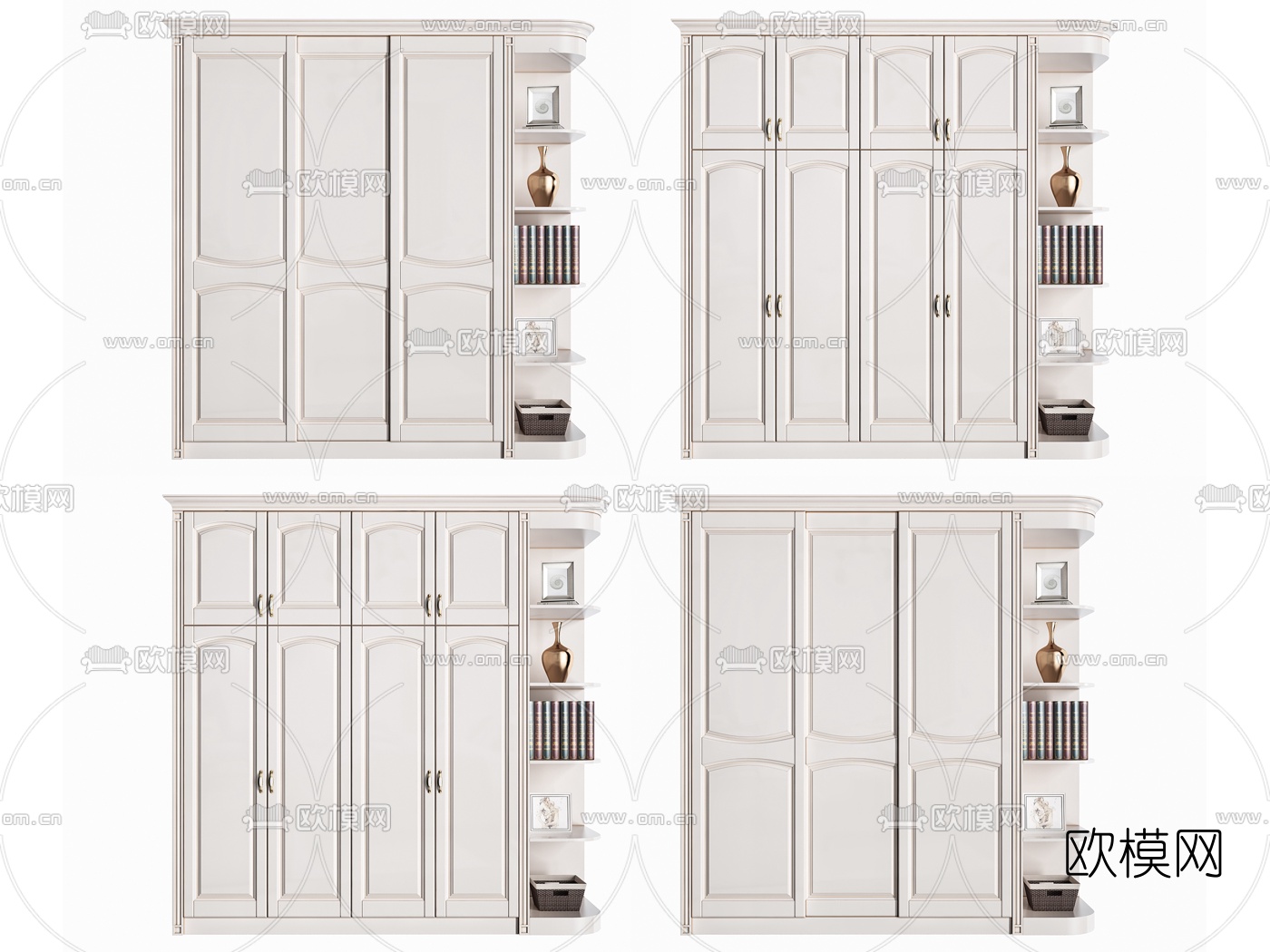 简欧平开门衣柜3d模型下载（渲染图1）