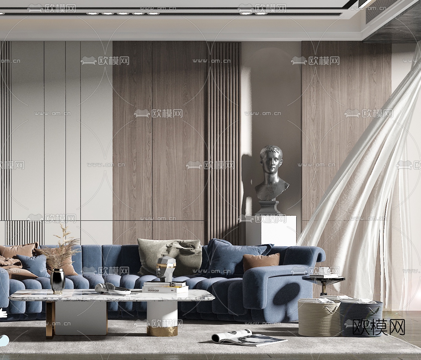 后现代布艺沙发组合3d模型下载（渲染图2）