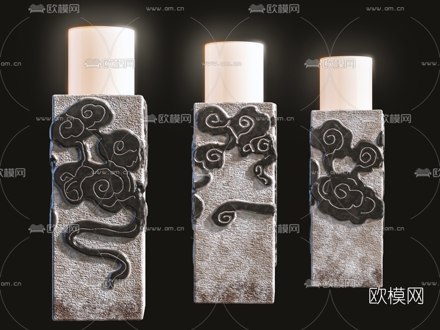 新中式祥云草坪灯3d模型下载