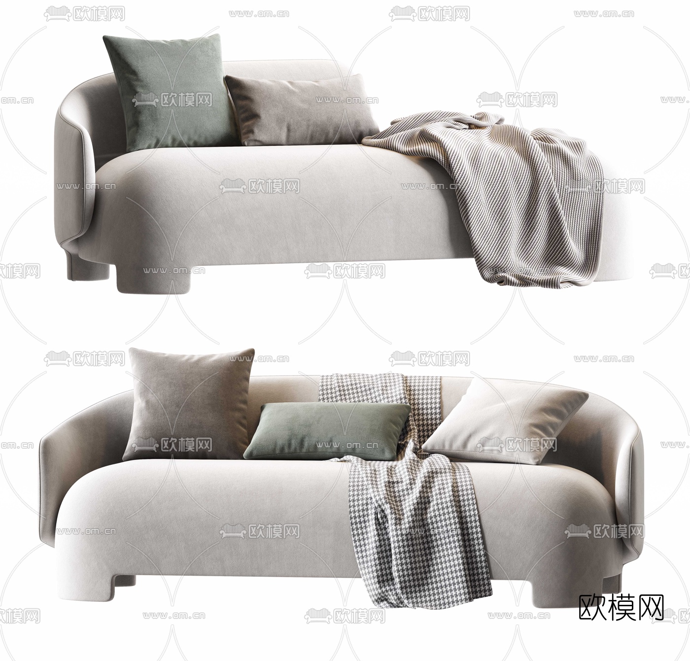 现代布艺多人沙发贵妃椅3d模型下载（渲染图1）
