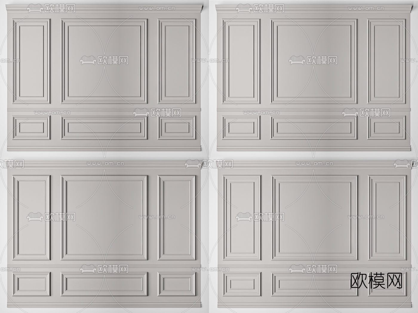 美式背景墙护墙板3d模型下载