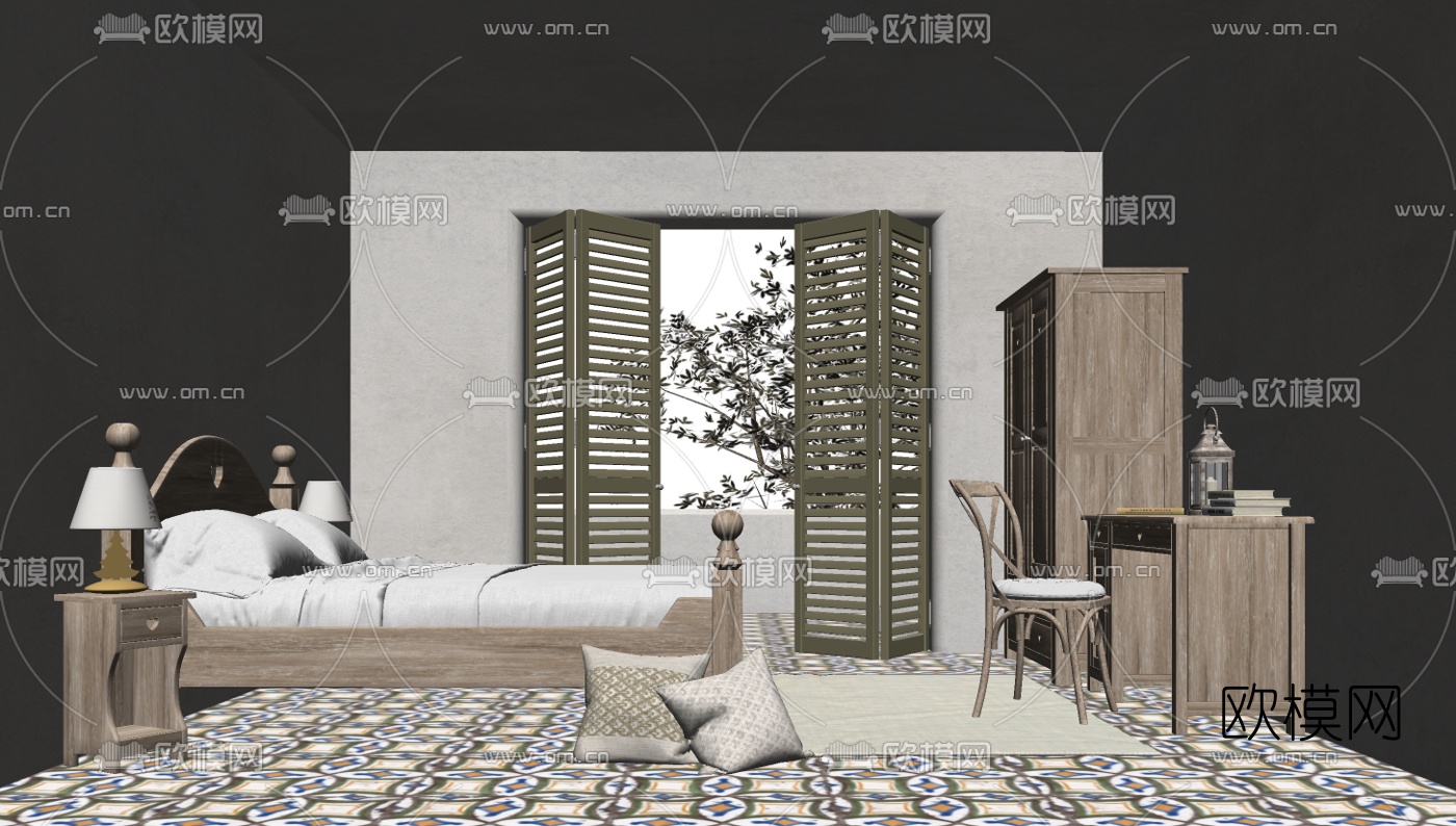 北欧卧室su模型下载