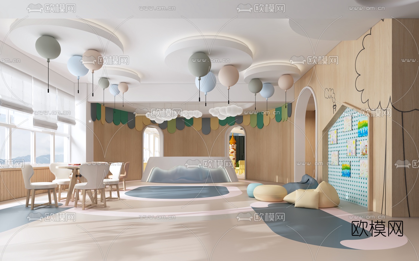 现代幼儿园活动室3d模型