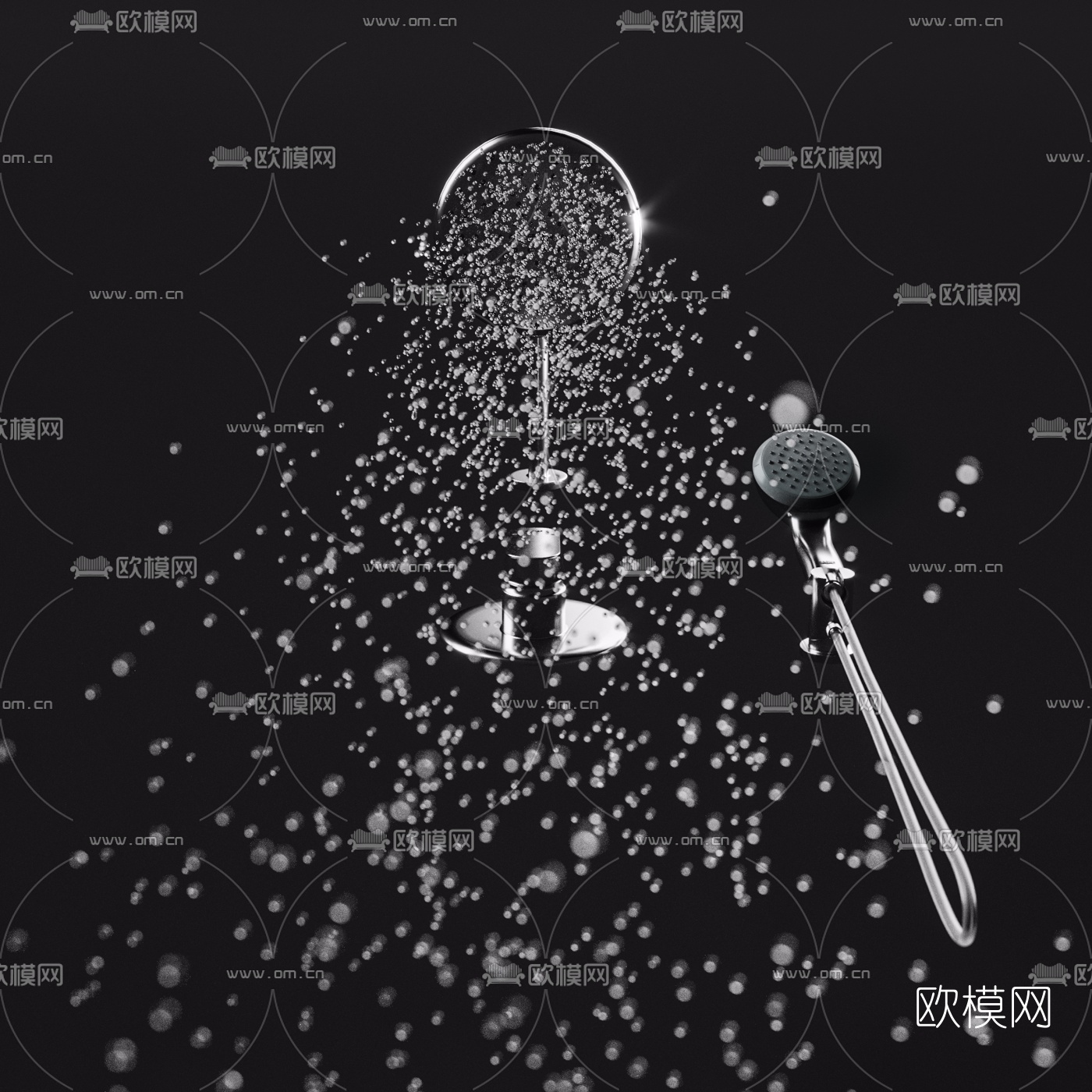 现代金属花洒3d模型下载（渲染图1）