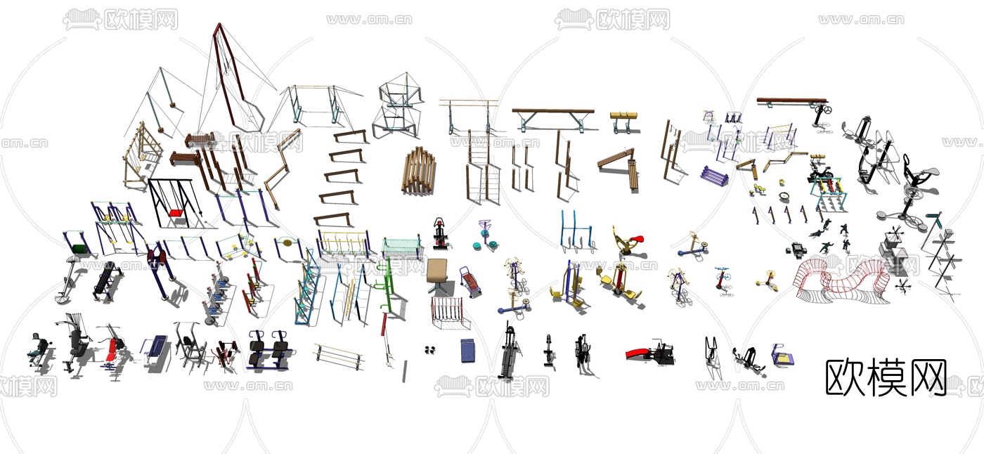 现代户外健身器材老年活动设施su模型