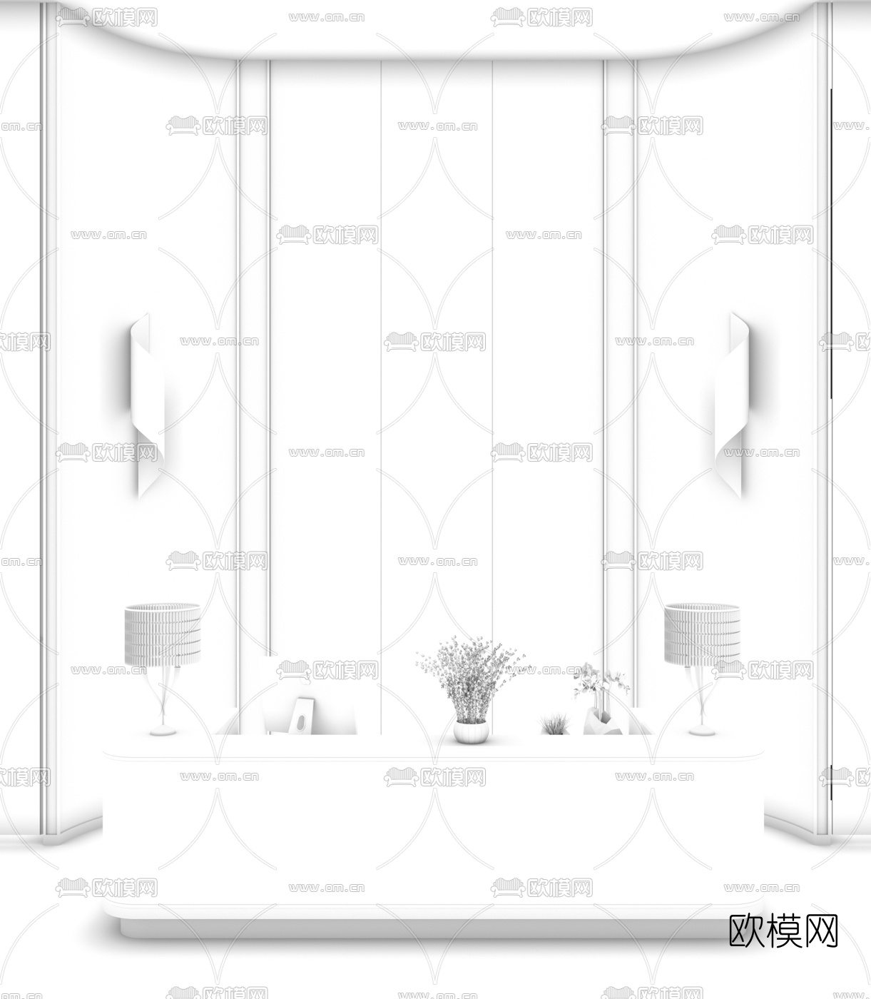 新中式前台接待台3d模型下载（渲染图2）