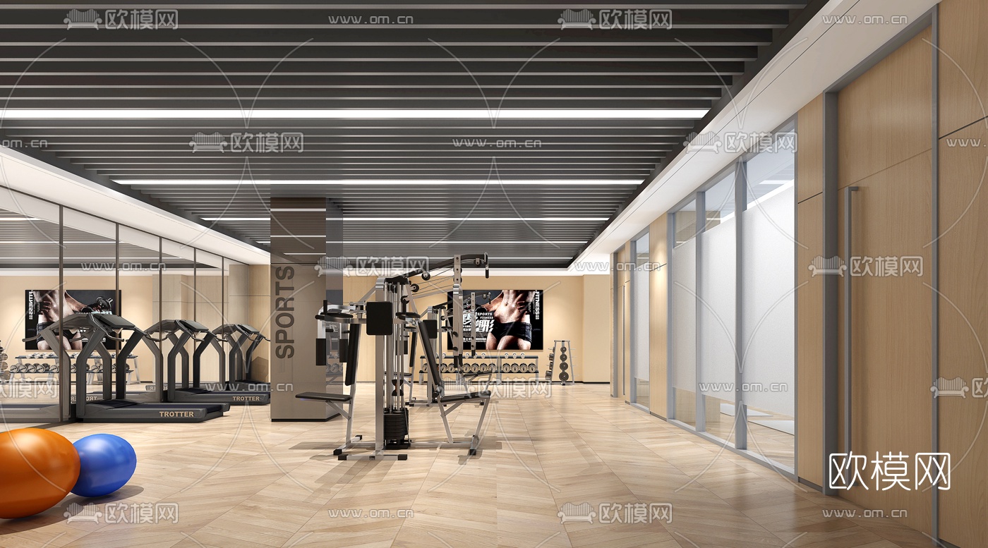 现代健身房3d模型下载