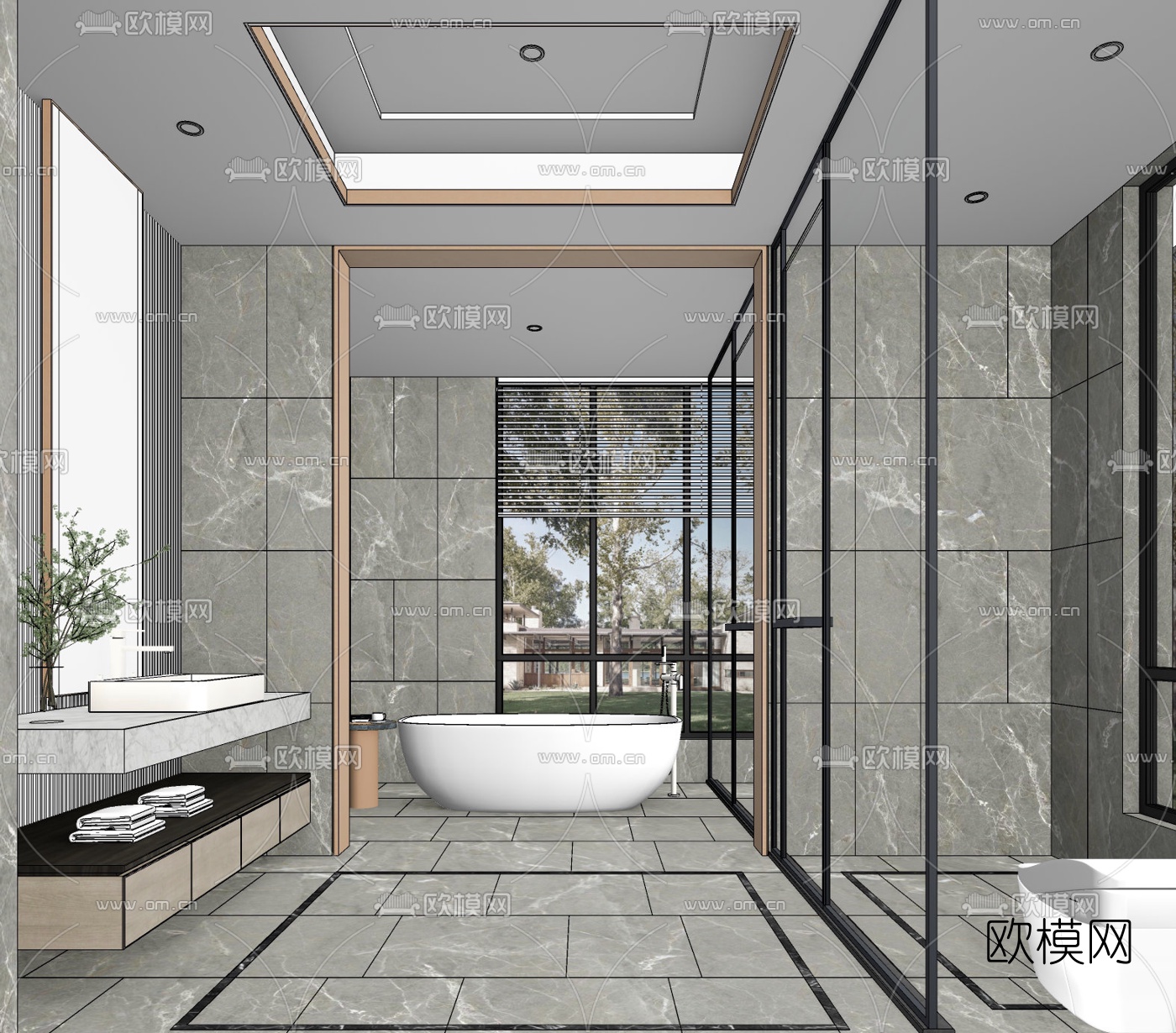 现代卫生间浴室su模型下载（渲染图2）