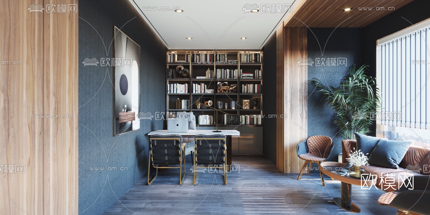 后现代书房3d模型下载（渲染图4）