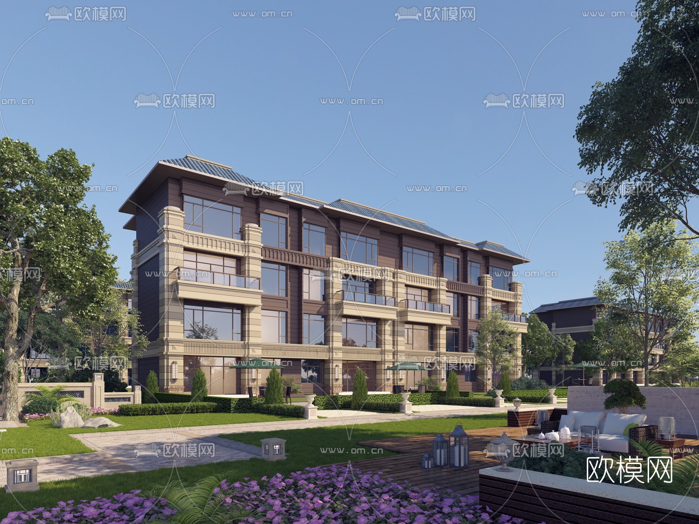 简欧住宅小区外观3d模型下载