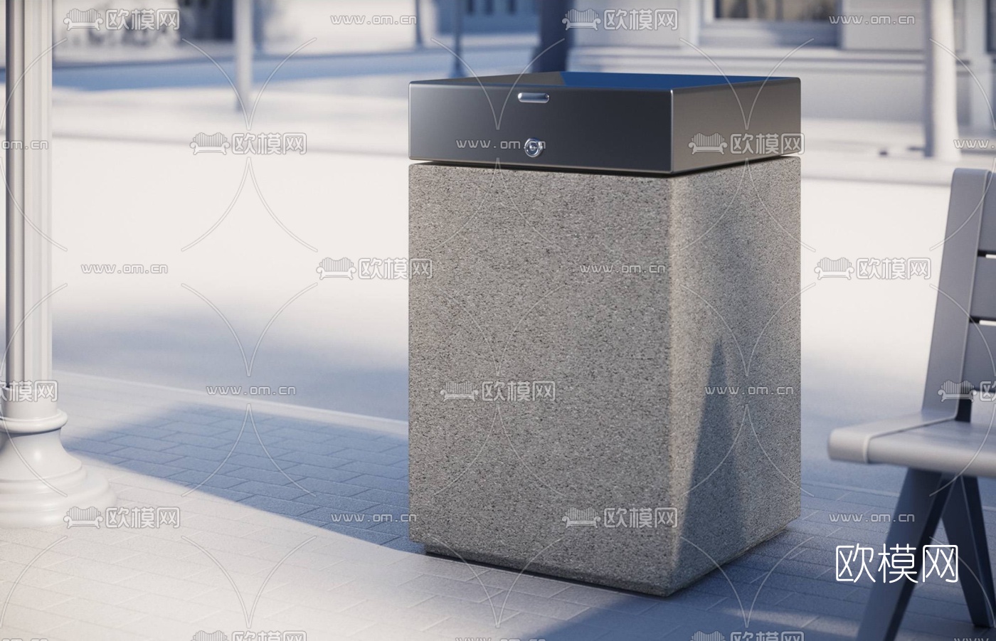 现代方形垃圾桶3d模型