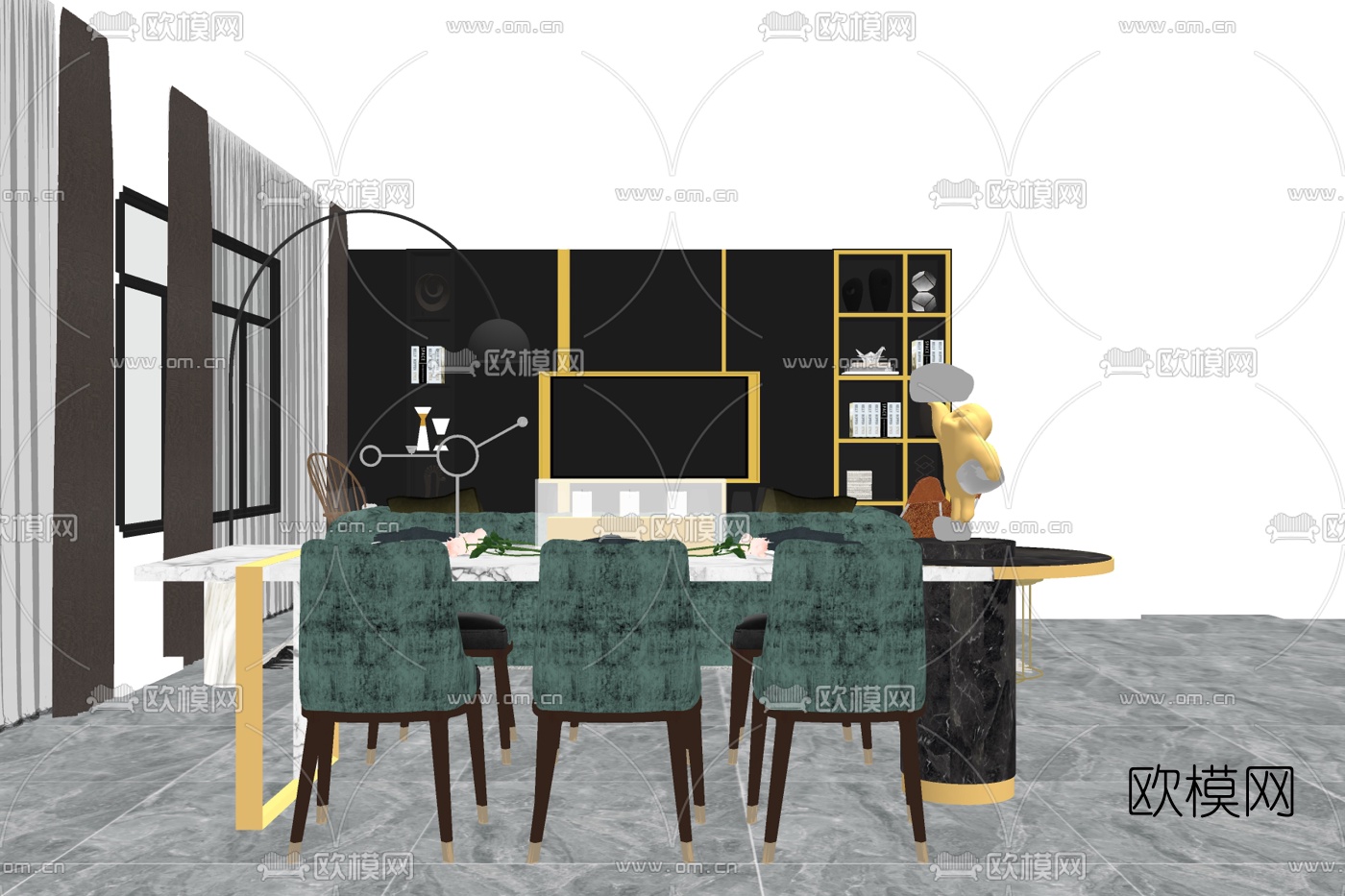 现代轻奢餐桌椅su模型下载