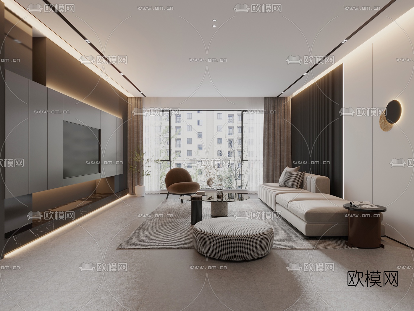 现代极简客厅餐厅3d模型