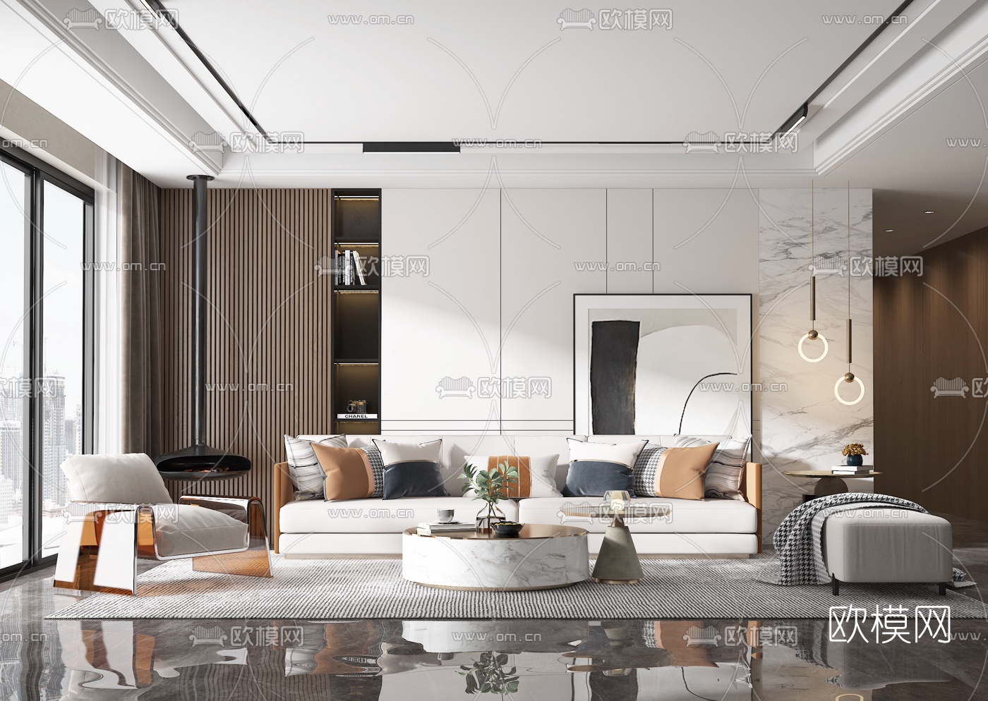 现代布艺沙发组合3d模型下载