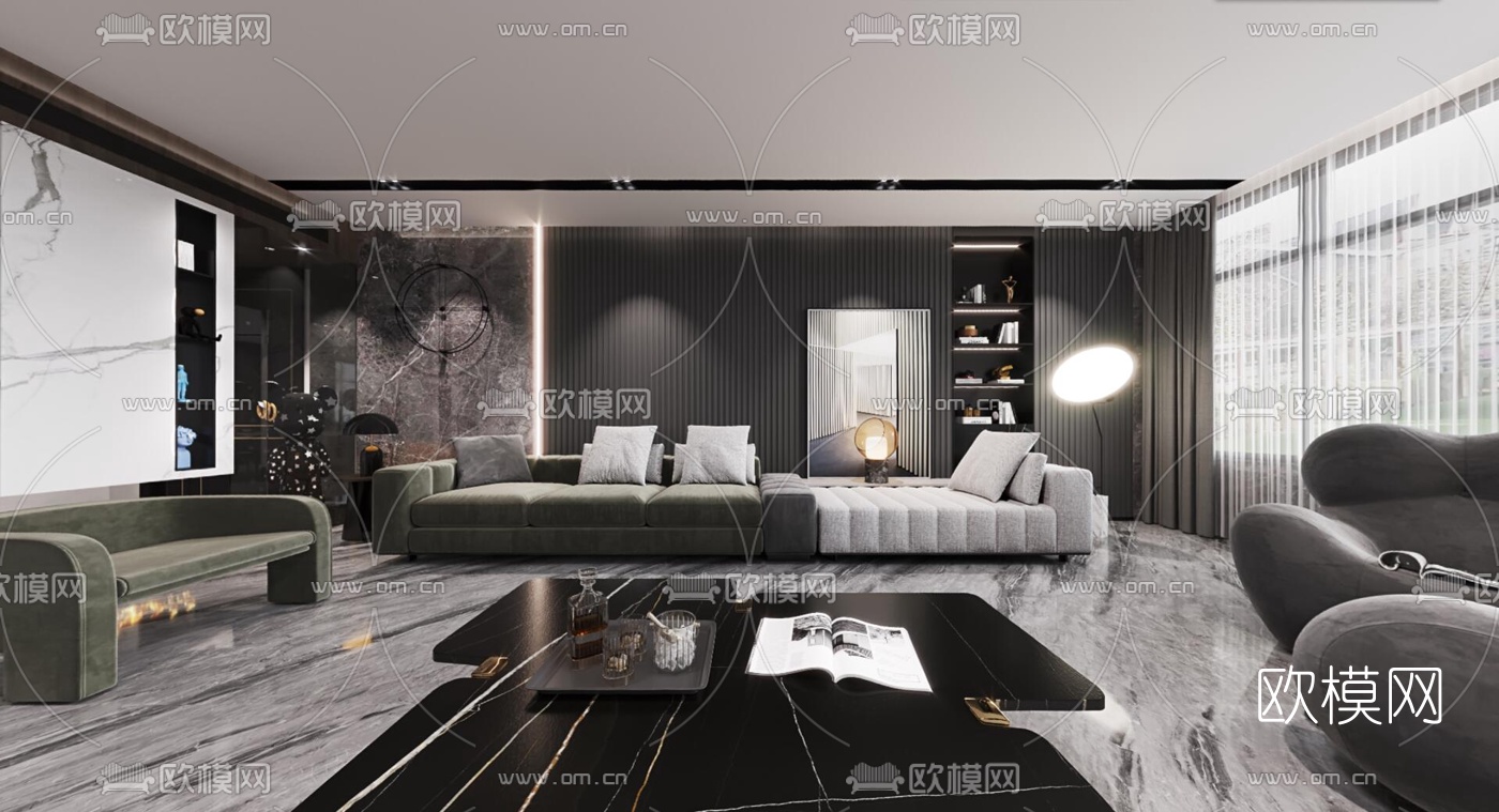 现代轻奢客厅餐厅cr全景3d模型